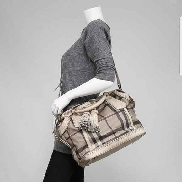 Burberry Smoked Check Coated Canvas Tassel Tote Bag - Picture 16 of 16